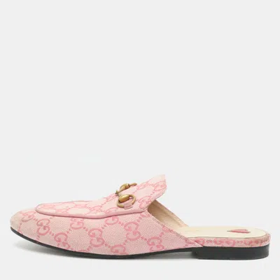 Pre-owned Gucci Princetown Horsebit Size 38 Pink Gg Canvas Mules