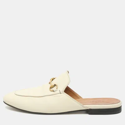 Pre-owned Gucci Princetown Horsebit Size 39 White Leather Flat Mules