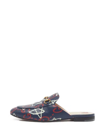 Pre-owned Gucci Princetown Horsebit-detail Flat Mules In Blue