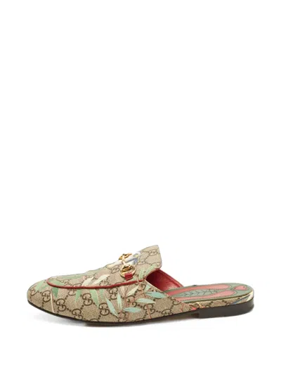 Pre-owned Gucci Princetown Horsebit-detail Flat Mules In Neutrals