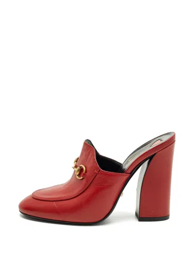 Pre-owned Gucci Princetown Leather Heeled Mules In Red