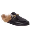 Gucci Princetown Horsebit-detailed Shearling-lined Leather Slippers In Black