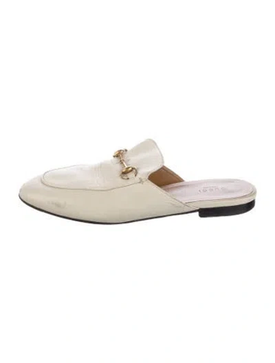 Pre-owned Gucci Princetown Leather Slipper Horsebit Accent Mules In White