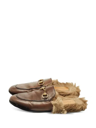 Pre-owned Gucci Princetown Mules In Brown