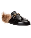Gucci Princetown Horsebit-detailed Shearling-lined Leather Slippers In Black