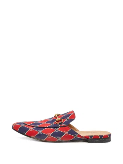 Pre-owned Gucci Princetown Rhombus-chain Mules In Blue