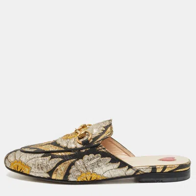 Pre-owned Gucci Princetown Size 34 Multicolor Lurex Fabric Mules