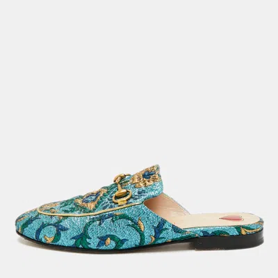 Pre-owned Gucci Princetown Size 35 Multicolor Brocade Fabric Mules