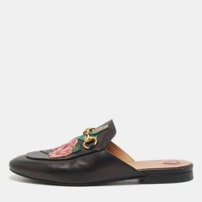 Pre-owned Gucci Princetown Size 36 Black Leather Horsebit Flat Mules