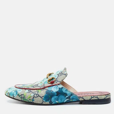 Pre-owned Gucci Princetown Size 36 Multicolor Gg Supreme Canvas Blooms Horsebit Flat Mules
