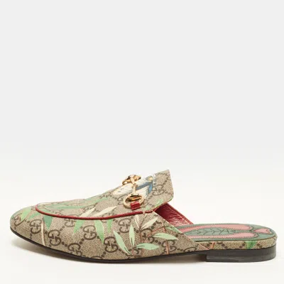 Pre-owned Gucci Princetown Size 36.5 Beige Coated Canvas Mules