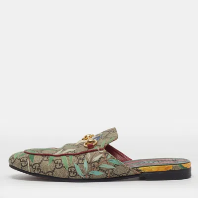 Pre-owned Gucci Princetown Size 37.5 Multicolor Coated Canvas Mules