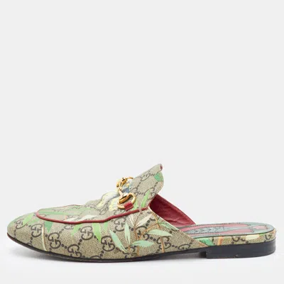 Pre-owned Gucci Princetown Size 37.5 Multicolor Gg Supreme Canvas Horsebit Flat Mules