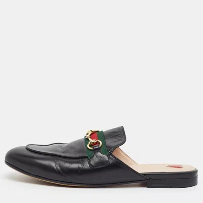Pre-owned Gucci Princetown Size 38 Black Leather Mules