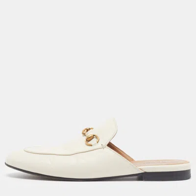 Pre-owned Gucci Princetown Size 38 White Leather Mules