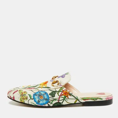 Pre-owned Gucci Princetown Size 38.5 Multicolor Flower Printed Canvas Mules