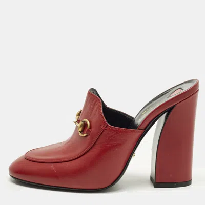 Pre-owned Gucci Princetown Size 38.5 Red Leather Mules