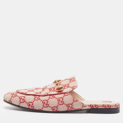 Pre-owned Gucci Princetown Size 39 Pink Canvas Mules
