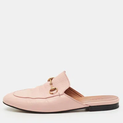 Pre-owned Gucci Princetown Size 39 Pink Leather Horsebit Flat Mules