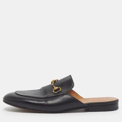 Pre-owned Gucci Princetown Size 39.5 Black Leather Mules
