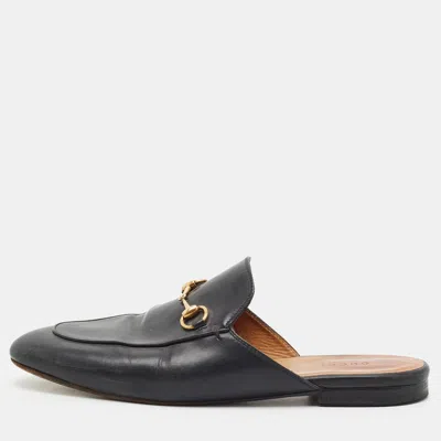 Pre-owned Gucci Princetown Size 40 Black Leather Horsebit Flat Mules
