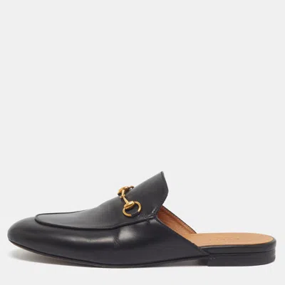 Pre-owned Gucci Princetown Size 40 Black Leather Mules
