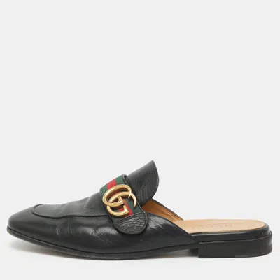 Pre-owned Gucci Princetown Size 40 Black Leather Mules