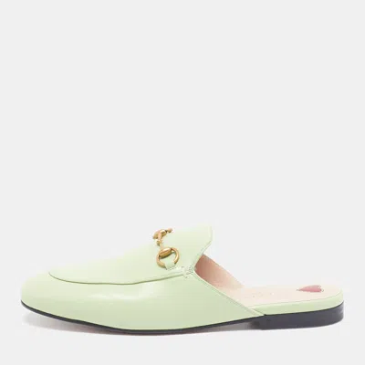 Pre-owned Gucci Princetown Size 40 Green Leather Mules