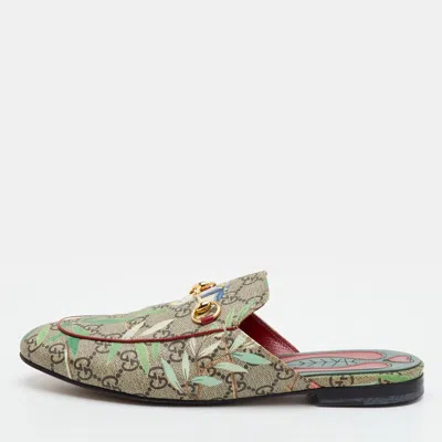 Pre-owned Gucci Princetown Size 40 Multicolor Tian Print Gg Supreme Canvas Horsebit Flat Mules