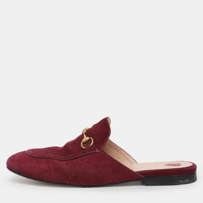 Pre-owned Gucci Princetown Size 40.5 Burgundy Suede Flat Mules