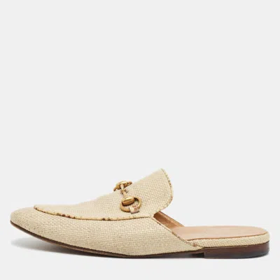Pre-owned Gucci Princetown Size 41 Beige Raffia Mules In Sand