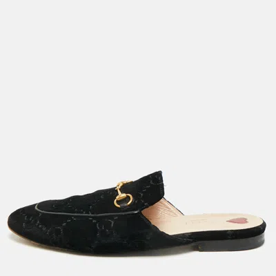Pre-owned Gucci Princetown Size 41.5 Black Gg Velvet Flat Mules