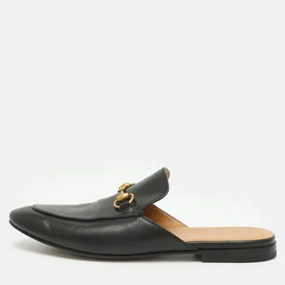 Pre-owned Gucci Princetown Size 41.5 Black Leather Mules