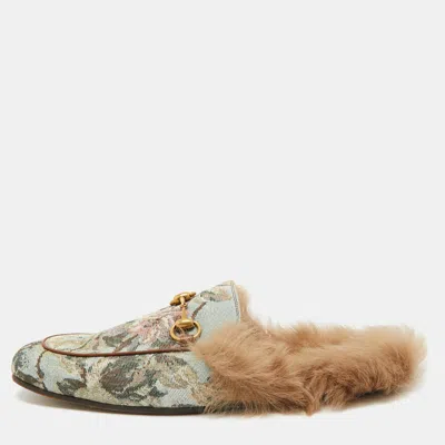 Pre-owned Gucci Princetown Size 43 Multicolor Canvas And Fur Mules