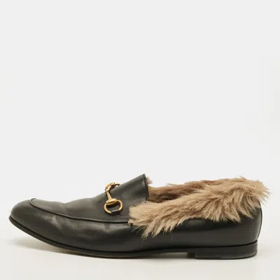 Pre-owned Gucci Princetown Size 44 Black Fur Leather Horsebit Slip On Loafers