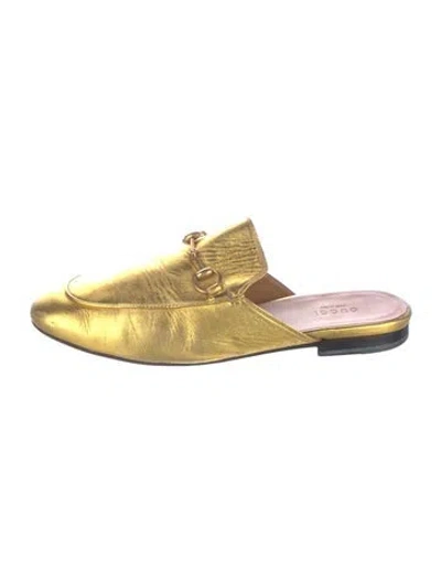 Pre-owned Gucci Princetown Slipper Horsebit Accent Mules In Gold