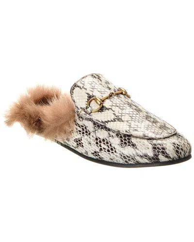 Gucci Princetown Snakeskin Slipper In Grey