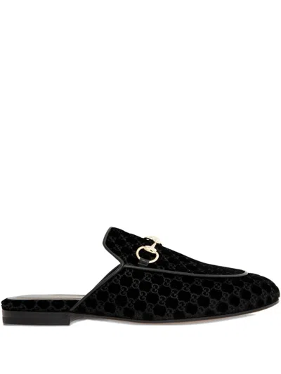 Gucci Princetown Velvet Slippers In Black