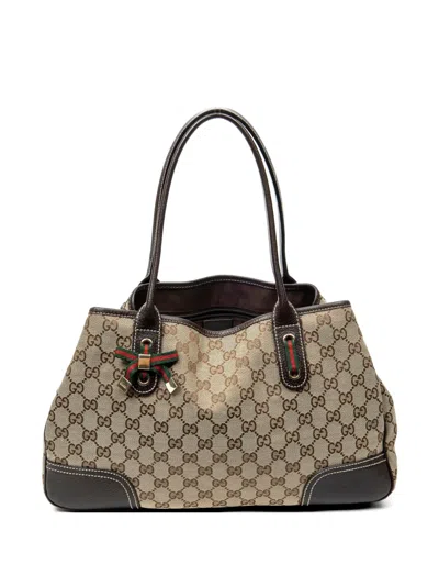 Pre-owned Gucci Princy Gg Monogram Appliqué Tote Bag In Neutral