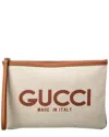 Gucci Logo-print Leather-trim Canvas Clutch In Beige