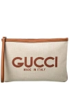 GUCCI GUCCI PRINT CANVAS & LEATHER POUCH