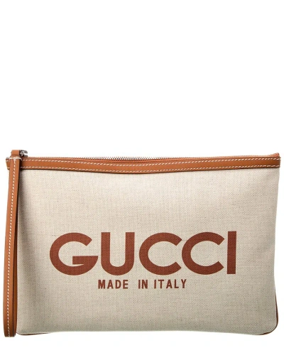 Gucci Print Canvas & Leather Pouch In White