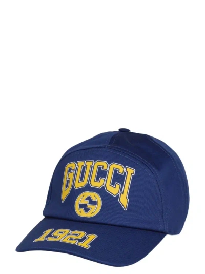 Gucci Print Cotton Baseball Hat In Blue