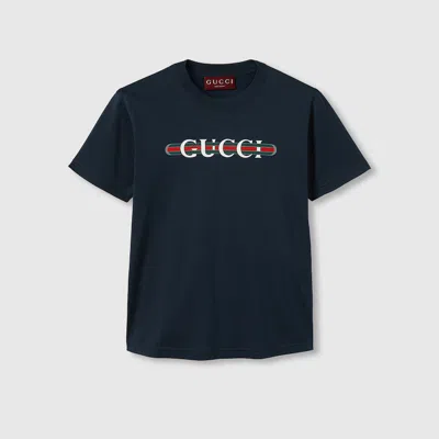 Gucci Print Cotton Jersey T-shirt In Blue