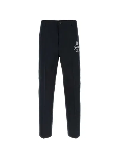 Gucci Cotton Twill Trousers With Print In Black