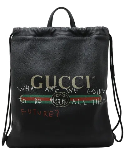 Gucci Print Drawstring Backpack (authentic Pre-loved) In Black