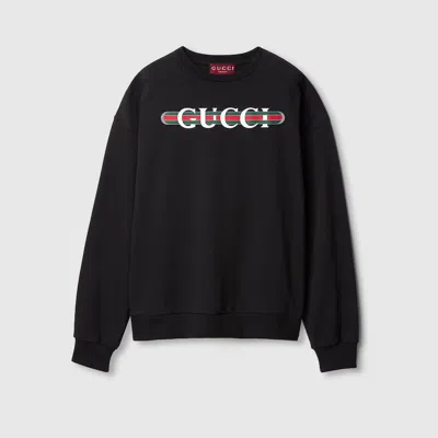 Gucci Print Felted Cotton Jersey Sweatshirt In Black