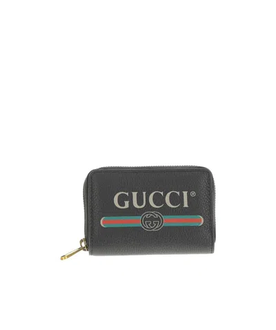 Gucci Print Leather Card Case In Black