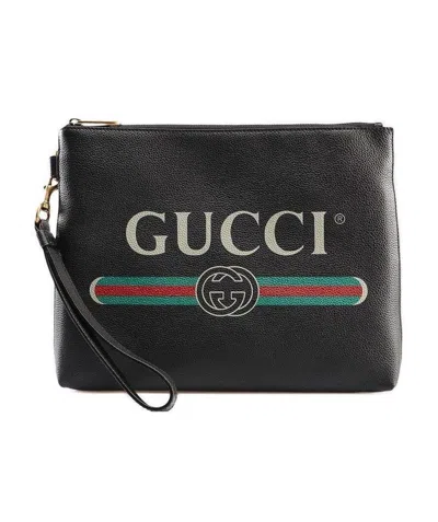 Gucci Print Logo Handbag In Black