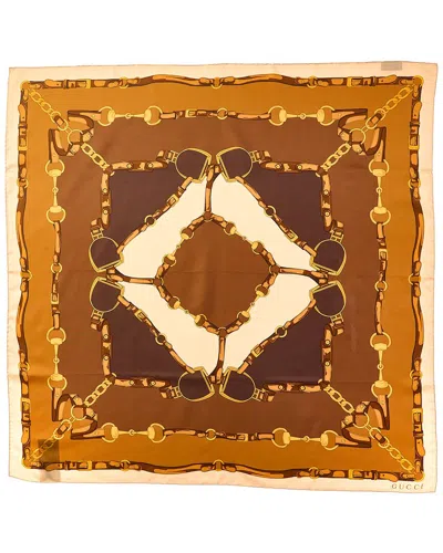 Gucci Print Silk Scarf In Brown